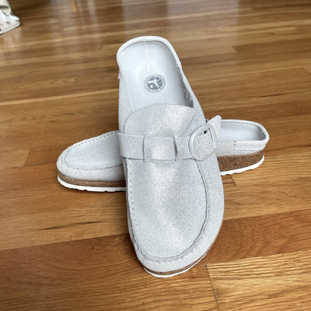 Birkenstock Buckley Washed Metalic Silver Clog Sz 11 (42 N)